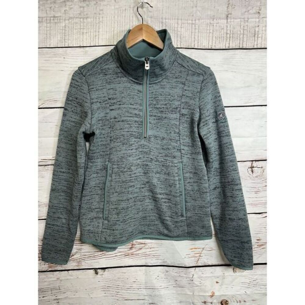 Kuhl Women's Ascendyr 1/4 Zip Pockets Soft Fleece Green Mottled Sweater‎ XS
